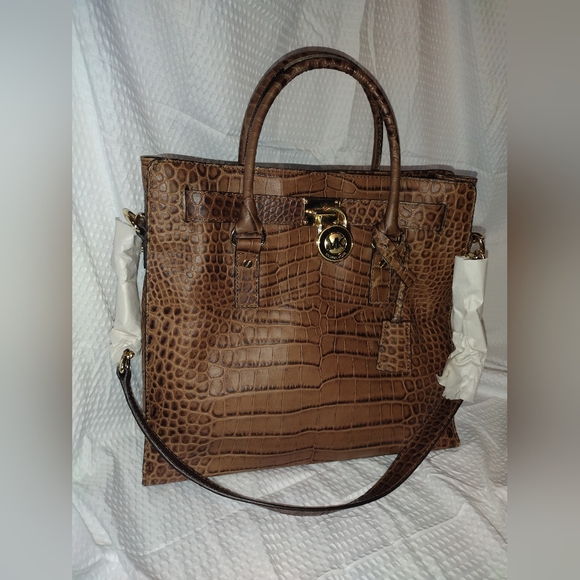 Michael Kors Hamilton Faux Leather Crocodile Embossed Tote Bag 13.5"x12. 5"x5" - Picture 1 of 16